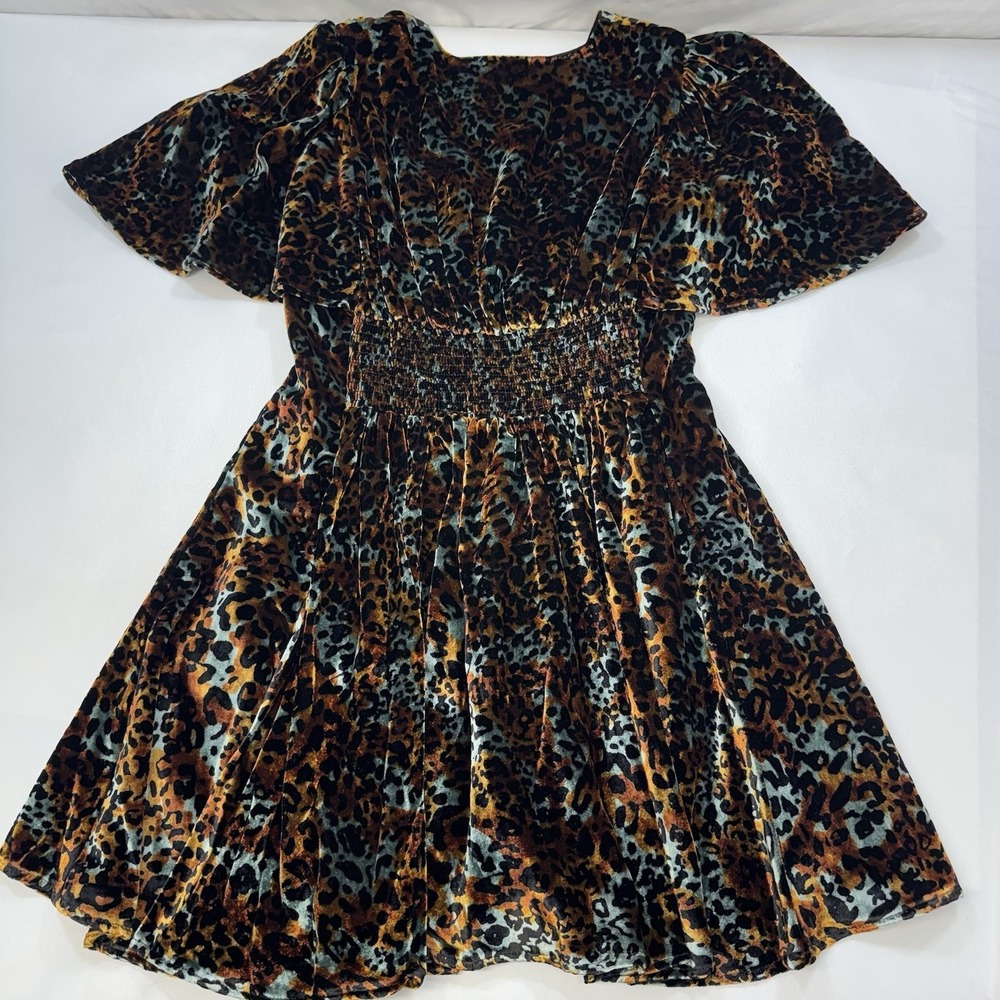 NEW Anthropologie Short Sleeve Velvet Animal Print Mini Dress Womens Small $188 - Picture 7 of 13